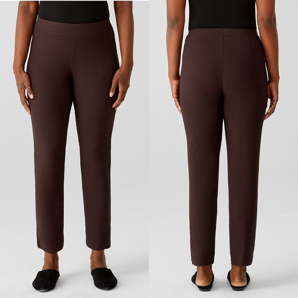 Eileen Fisher Slim Crepe Stretch Ankle Pants in Brown Size Small - Picture 2 of 7